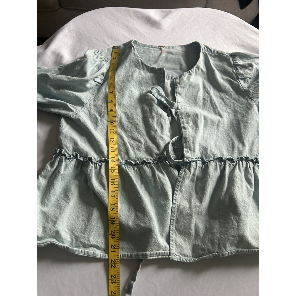 Free People Brunch Babe Self-Tie Denim Jacket Womens Size Large Blue Boho - Picture 9 of 10